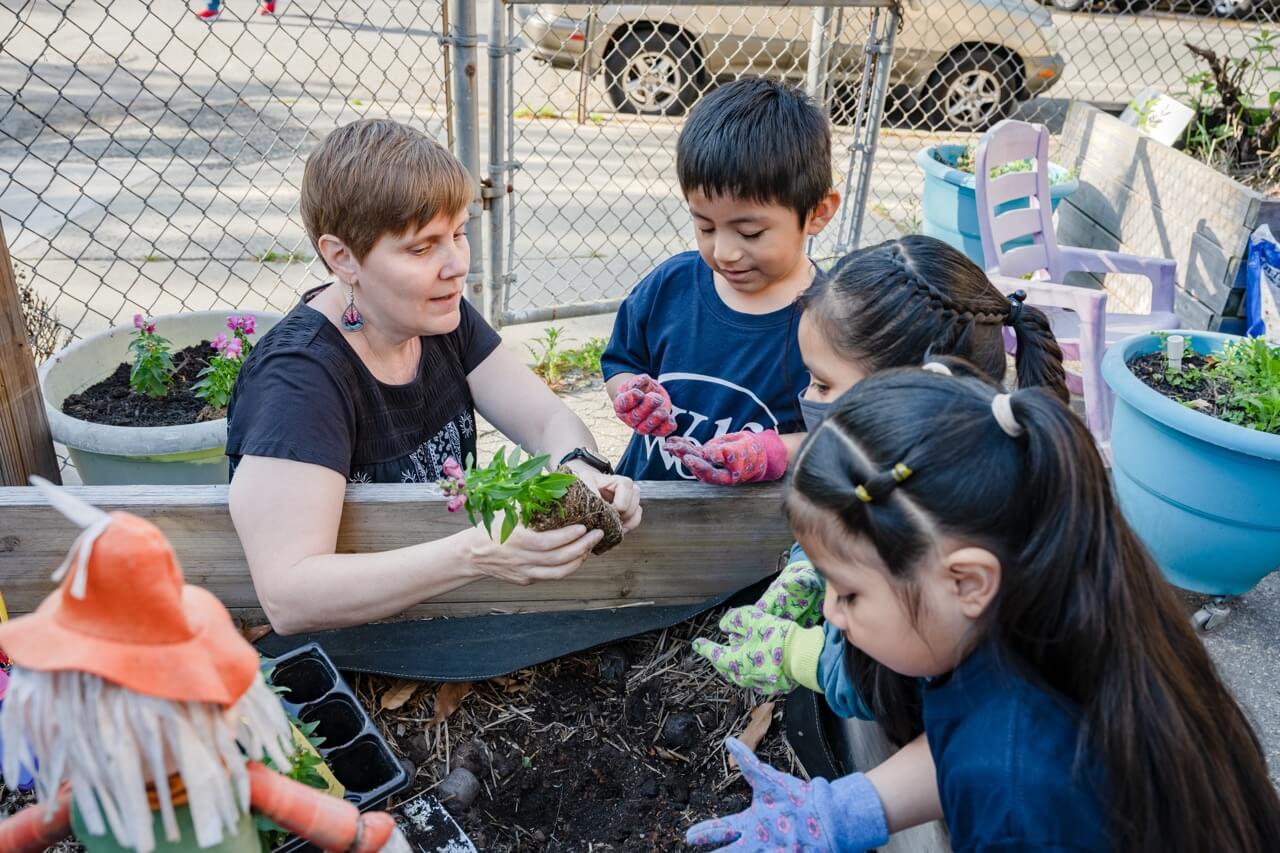 Students planting outside